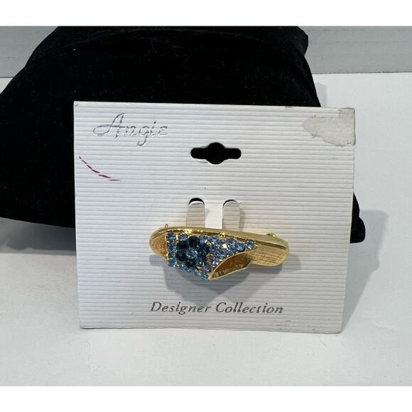 NWT Angie Designer Collection Blue Rhinestone Jeweled Slipper Sandal Brooch Pin - Picture 7 of 8
